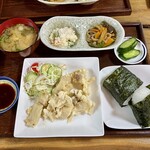 笑夢 - ホルモン天ぷら定食のライスをおにぎり２個に変更