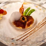 ル・クープル - 2023.7 パプリカのムース オマールとウニの冷製ジュレ ゴジラエビのジュレ 大豆成分とお酢の泡