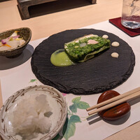 焼鳥 みかど - 季節野菜のテリーヌ、大根おろし、漬物