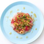 Fresh Fish Carpaccio with Marinated Onion and Wasabi Dressing