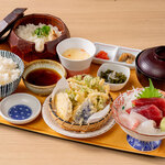 [All-you-can-eat sea bream rice] Misaki tuna sashimi, Tempura set