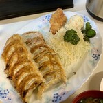 餃子の王将 - 以前の餃子二人前定食(¥600+税)
¥110安いだけではなく千切りキャベツにポテトサラダ、鶏の唐揚げが付いていた。両者を比較するとお得感が大きく低下したと言わざるをえない。
