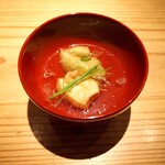 とり茶太郎 - 黄金シャモの胸肉と丸茄子の揚げ出汁