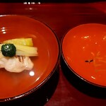 銀座 しのはら - 鯛、茄子、黄ニラの椀