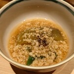 温石 - 折戸茄子と焼津で穫れた鱧のそぼろの餡掛け