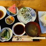 和の食　花豆 - 料理写真:「ランチ 本日のお刺身と揚げ物」1,100円税込み♫