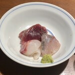 魚菴 - 「店主おまかせコース 自家製蕎麦付き人気コース(2時間 飲み放題込み)」(6000円)の厳選お造り