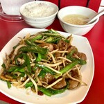 中華飯店 - 韮菜猪肝(レバニラ炒め)、白米飯(小)+スープ