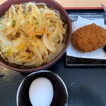 つか蕎麦 - 野菜かきあげそば　+生たまご　+コロッケ