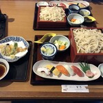 Wafuu Resutoran Toki - 天ぷら寿司ランチ、うどん大盛り、1,310円＋100円。うどん大盛りは、重ね盛り。