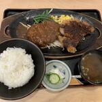 Kicchi nmiyoshi - 鉄板ハンバーグ&味噌カツ定食　ご飯半分