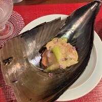すしと天ぷら 坂本 - 先付
                    平貝炙り
                    初夏野菜
                    すだちゼリー
