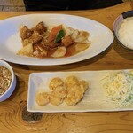 龍潭 - 定食セット　酢豚とエビ天　1100円