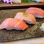 うまか亭 魚心 - 本鮪トロ尽くし(1056円)　大トロ・中トロ・炙り