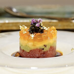 鮨 四心 - 本鮪とアボカド、白エビのタルタル、いくら　バルサミコ醤油★ 鮨四心のスペシャリテ