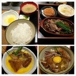 鉄板料理 堂島 - ランチはお気に入りの和牛すき焼き弁当。締めはすき焼きの卵をご飯にかけて、別に生卵をのせて得意のWTKGでフィニッシュ。