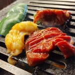 焼肉わきた - ピーマン、てっちゃん、ハラミ