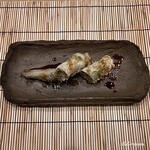 御料理 寺沢 - 万願寺唐辛子の香茸と肉詰め揚げ
