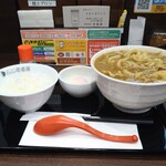 CoCo壱番屋 - カレーうどん大盛りに豚しゃぶトッピング、ライス、半熟タマゴ