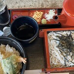 Jinya - 陣屋定食(1,000円)の天丼とおそばのセットとアイスコーヒー(50円)