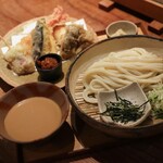 うどん山長 - 胡麻だれうどん 大盛＋天ぷら