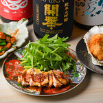 Nihonshu Tsumirino - こてっちゃん、大山鶏モモ肉のよだれ鶏、大粒カキフライ