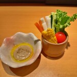 Yakitori Kokuchou - スティック野菜、アンチョビソースが美味