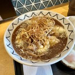 博多うどん酒場 和八 - 和八カレーうどんセット(とり天、チーズ、温泉卵、銀シャリ1個)