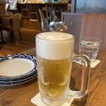 イタリアンバルパステル - 生ビールで乾杯なり♪ハッピーアワーの18時までなら200円引き。