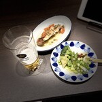 Beer Bar The Sapporo Stars - サッポロ生ビール黒ラベル　
            たこと野菜のジェノベーゼ　
            ⚪︎⚪︎のお魚串　ノワゼットソース