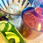 御料理 貴船 - 釜で炊いた太刀魚ご飯、鈴南瓜、水茄子、胡瓜、白芋茎赤味噌味噌汁・焼き葱をバター炒めして窯で炊き上げた太刀魚ご飯は、程よくバター香が甘いご飯に絡み絶妙な美味しさ。