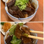 Kushiage Chinkushi - ◯どて煮(牛)¥880‥小鉢で出てきました。
      量は少ないですが、たっぷりの茶色いコンニャク
      と、柔らかく煮込まれた牛もつは、赤味噌がしっかりしみて、めちゃくちゃ美味しいです♡(๑˃̵ᴗ˂̵)
