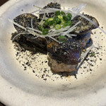 Fried black sesame eggplant and camembert