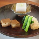 燕堂 - お料理おまかせ5品コース②（豆腐三品：豆腐の奈良漬、卯の花、蕎麦豆腐）