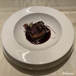 プチレストラン ブーケ・ド・フランス - 穴子のポシェとフォアグラのソテーと茄子をフォン･ド･ヴォーとポルト酒とバルサミコとキャラメルのソースで