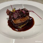 プチレストラン ブーケ・ド・フランス - 穴子のポシェとフォアグラのソテーと茄子をフォン･ド･ヴォーとポルト酒とバルサミコとキャラメルのソースで