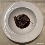 プチレストラン ブーケ・ド・フランス - 穴子のポシェとフォアグラのソテーと茄子をフォン･ド･ヴォーとポルト酒とバルサミコとキャラメルのソースで