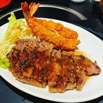 牛里脊肉和炸虾