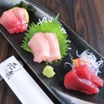 Assortment of three types of natural bluefin tuna