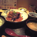 らっきょう - 日替わり定食＠600円「豆腐フライと茄子揚げカレーそぼろかけ」