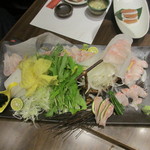 淡路島と喰らえ - 名物「ざる見せ」赤ハタのお刺身としゃぶしゃぶ