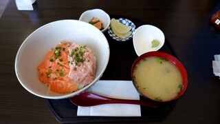 Kawano Sengyo Tensemmi - サーモン・ネギトロ丼