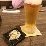 手打ちそば 弥栄 - 生ビール中    お通し  ニシンの南蛮漬け