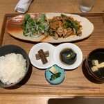 Dashi Washoku Fukumoto - 【ランチ】豚肉と空芯菜のキムチ炒め定食（1200円）