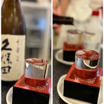 にぎりの徳兵衛 - ◯久保田 千寿…店員さんが、席にて注いでくれます。
ナミナミが嬉しい♡(*´ω｀*)

「チェイサーください！」とお願いしましたが…伝わらず(^◇^;) 「お水ください」と言い直しました(^_^;)