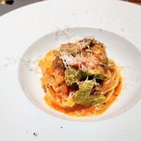 malca - キントア豚ほほ肉ラグートンナレッリ。キントア豚って味わいが牛肉のように濃く美味しいですね。ソースや麺、万願寺唐辛子とのバランスや絡みも良くて印象に残る美味しさでした(^^)