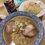 長州ラーメン万龍軒 - 半チャーハンラーメン¥1150 アサヒ発泡酒