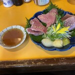 Yakiton Taiki - 肉刺し3種盛りハーフ(れば・はつ・たん)