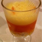 OGINO organic Restaurant - モロッコ風洋ナシのサフランコンポートと薔薇風味のリ・オ・レ