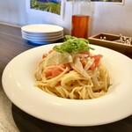 ピッツエリアバール　CACTUS　D'ORO - ・つぶ貝とトマトの冷製ペペロンチーノ大葉添え　生パスタ（乾麺パスタに変更）